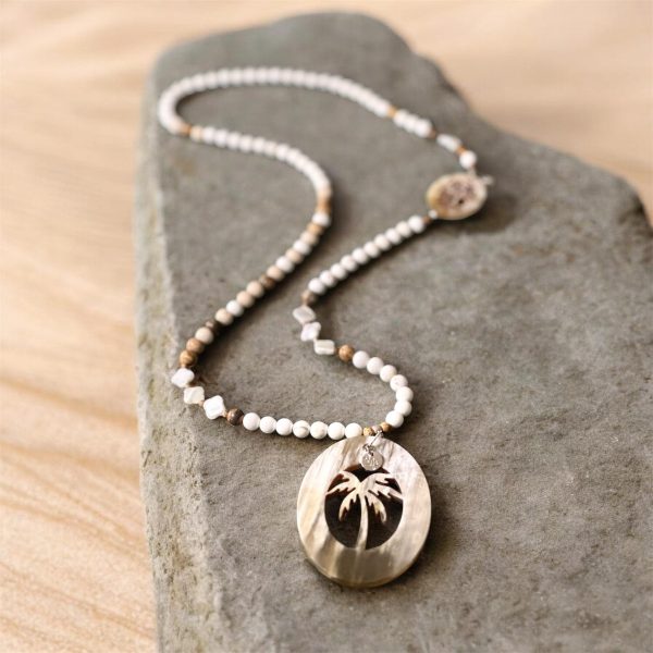 Sautoir magnésite, et jaspe paysage, corne naturelle