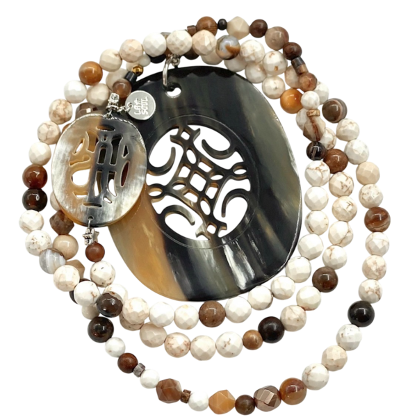 Sautoir magnésite et agates marron