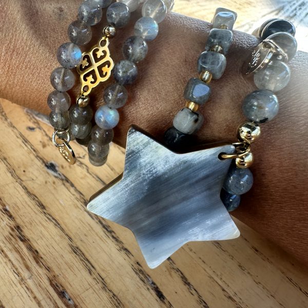 Bracelet labradorite, etoile en corne naturelle