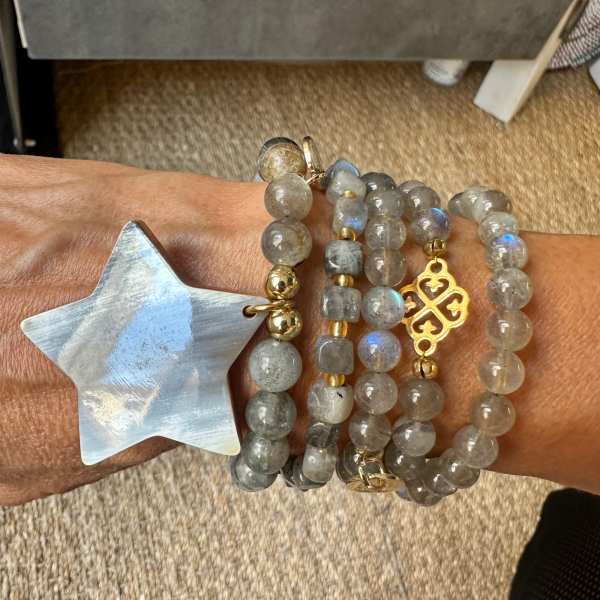Bracelet Etoile Harmonie, labradorite, perles argent 925, hématite pyrite.